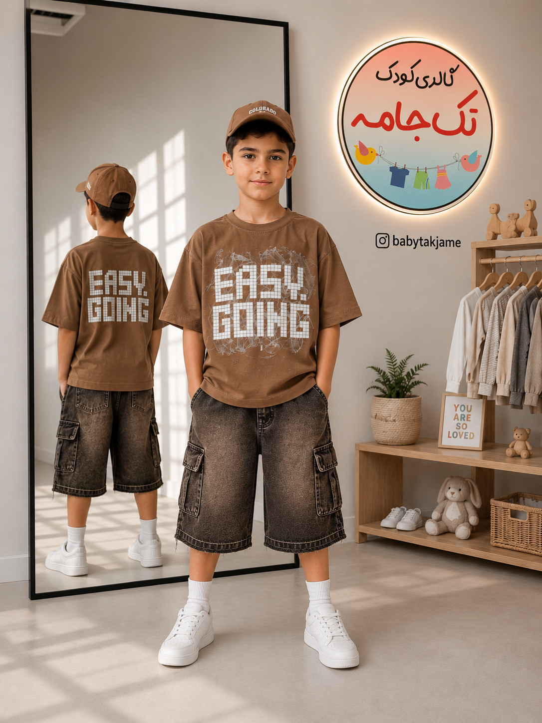 تیشرت باکسی اسپرت / پنبه گلکسی/ چاپ برجسته پفکی / رنگ سبز سفید قهوه ای